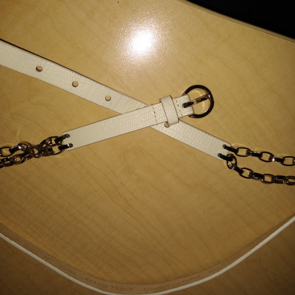 Ellen Tracy Leather Belt w/chain link